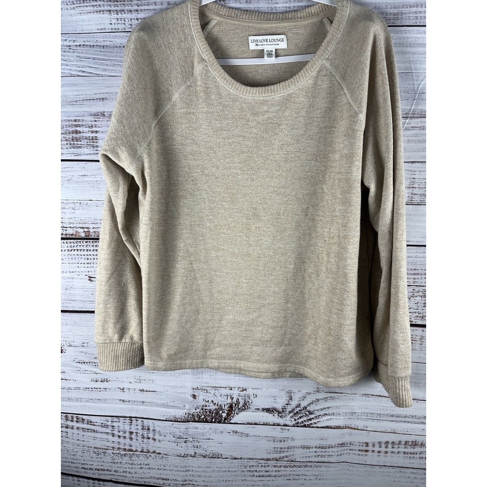 Live Love Lounge Sweater Women’s XXL Soft Oatmeal  Round Neck  Long Sleeve
